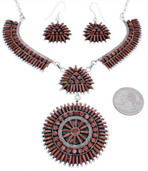 Southwest Jewelry Red Oyster Shell Link Necklace Earrings Set PX35830